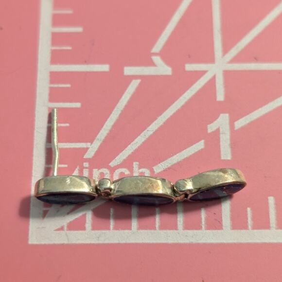 VTG Sterling Silver Lapis Lazuli Inlay Hinged Articulated Dangle Post Earrings - Picture 4 of 5